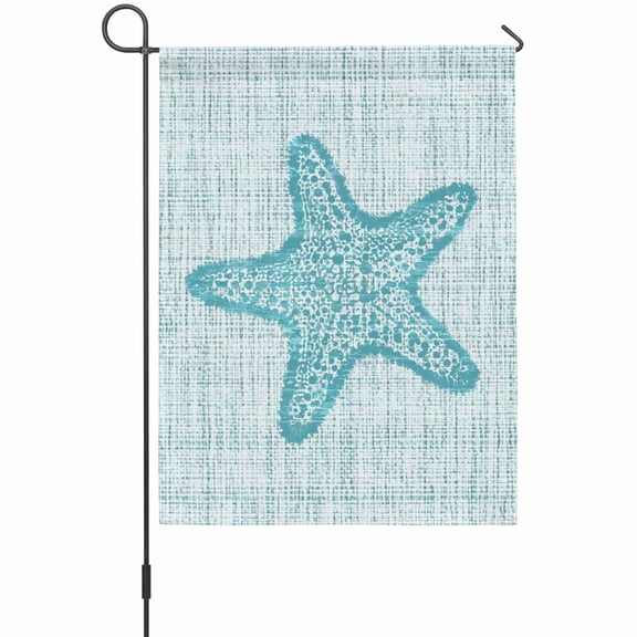 Blue Starfish Garden Flags For Outdoor, Marine Life Ocean Linen Texture Modern Coastal Small Double Side Yard Flags Weather Proof Garden Decor for Lawn Outside Holiday 12 x 18 Inches