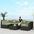 thumbnail image 2 of Outsunny 7 Piece Patio Furniture Set, PE Rattan Outdoor Conversation Set with Sectional Sofa, Glass Tabletop, Cushions and Pillows for Garden, Lawn, Deck, Deep Coffee and Green, 2 of 10