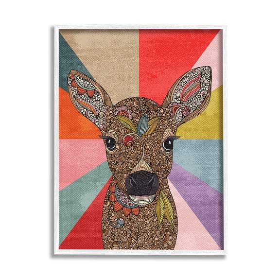Stupell Industries Detailed Fawn Pop Style Stripes Floral Patterns Graphic Art White Framed Art Print Wall Art, Design by Valentina Harper