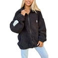thumbnail image 2 of Womens Casual Oversized Fleece Jacket Fall Winter Warm Lapel Zip Up Plush Cardigan Outerwear Coat with Pockets Black XXXL, 2 of 5