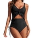 thumbnail image 2 of Tankini de moda para mujer, color sólido con cojín en el pecho y sin soporte de acero, traje de baño holgado con cordón dividido, traje de baño de dos piezas para mujer, trajes de baño tankini para mu, 2 of 7