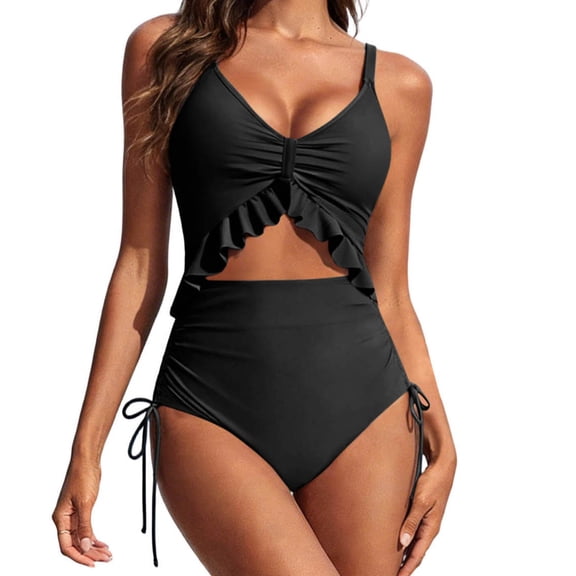 gakvbuo One Piece Bikini Swimsuit Women Cutout Monokini Bathing Swimwear Women's Solid Color With Chest Loose Drawstring Split Swimsuit