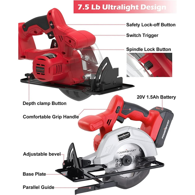 20-Volt Lithium-Ion Cordless 5-1/2 in. Circular Saw with Laser Guide, 18T Blade, Battery and Charger 20-Volt Lithium-Ion Cordless 5-1/2 in. Circular Saw with Laser Guide, 18T Blade, Battery and Charger