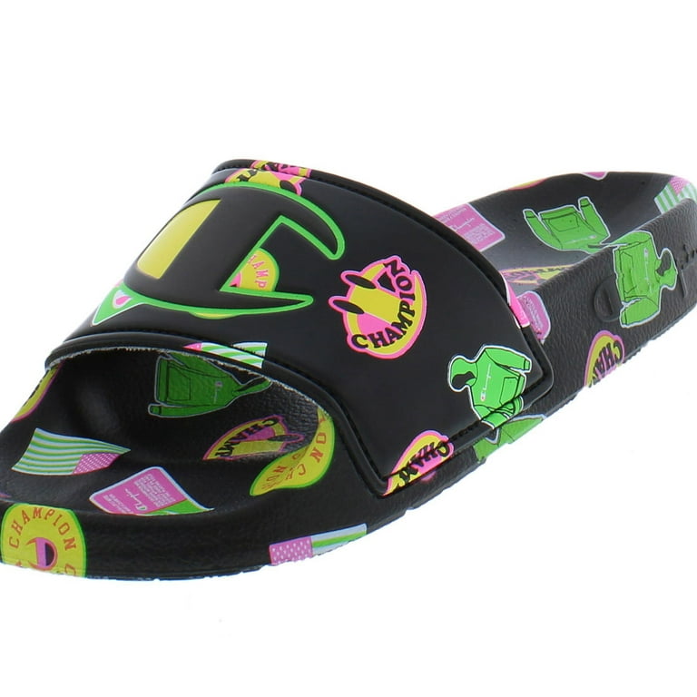 Champion Ipo Catch Print Slide PS Boys Shoes Size 2, Color: Black