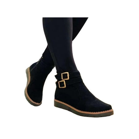 

Kesitin Ladies Ankle Boots Flat Booties Round Toe Bootie Comfort Casual Short Boot Walking Side Zip Winter Shoes Black 9