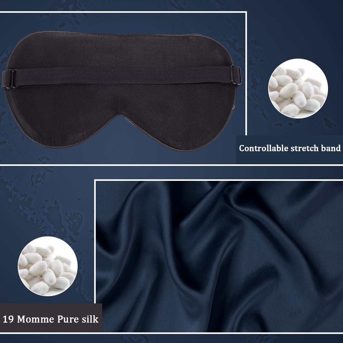 PiccoCasa 2 Pcs Silk Pillowcase Both Sides Silk + 2 Pcs Eye Mask for Hair and Skin with Envelope Closure Queen Navy Blue