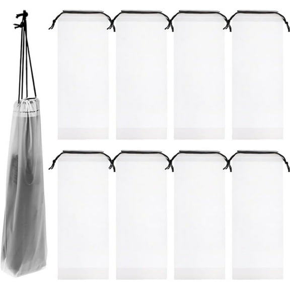 MODANU 10Pcs Umbrella Bags, 13 x 5 inch Wet Umbrella Bag Clear Umbrella Cover Waterproof Travel Umbrellas Sleeves with Drawstring, Folding Umbrella Storage Bag for Home Office Outdoor Storage