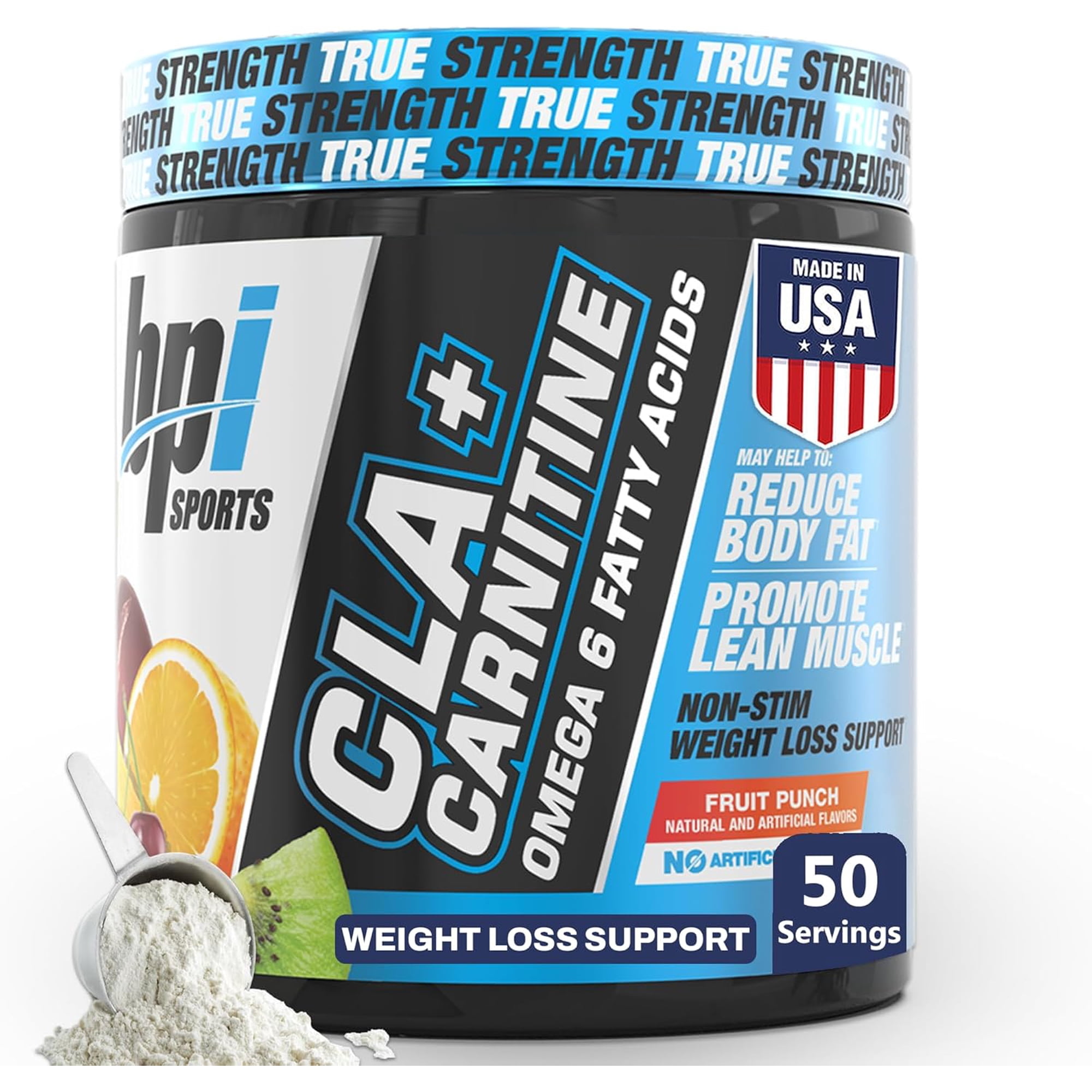 BPI Sports CLA + Carnitine Powder, Fruit Punch, 50 Servings, Weight Loss & Lean Muscle Support (12.34 oz, 350g)