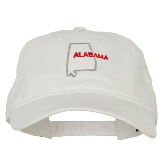 Alabama with Map Outline Embroidered Washed Cotton Twill Cap - White OSFM