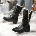 thumbnail image 2 of Rokment Quilted Rhinestones Wide Mid Calf Snow Boots for Women 2025 Fashion Warm Fuzzy Lined Chunky Heel Winter Tall Dress Boots, 2 of 5