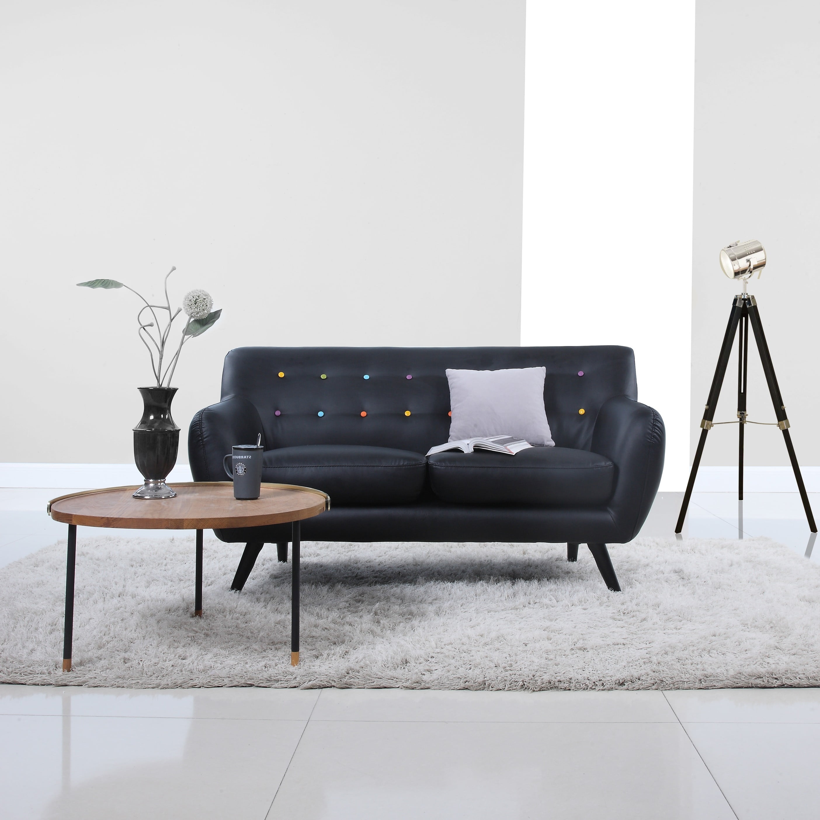Mid Century Modern Bonded Leather Loveseat Living Room Furniture