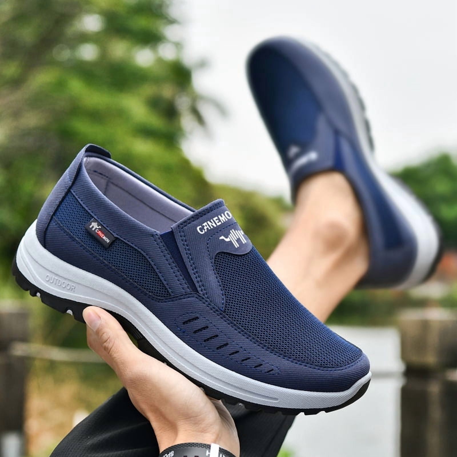 CANEMON Men's Slip-on Mesh Walking Shoes, Breathable Comfortable Casual Outdoor Hiking Sneakers