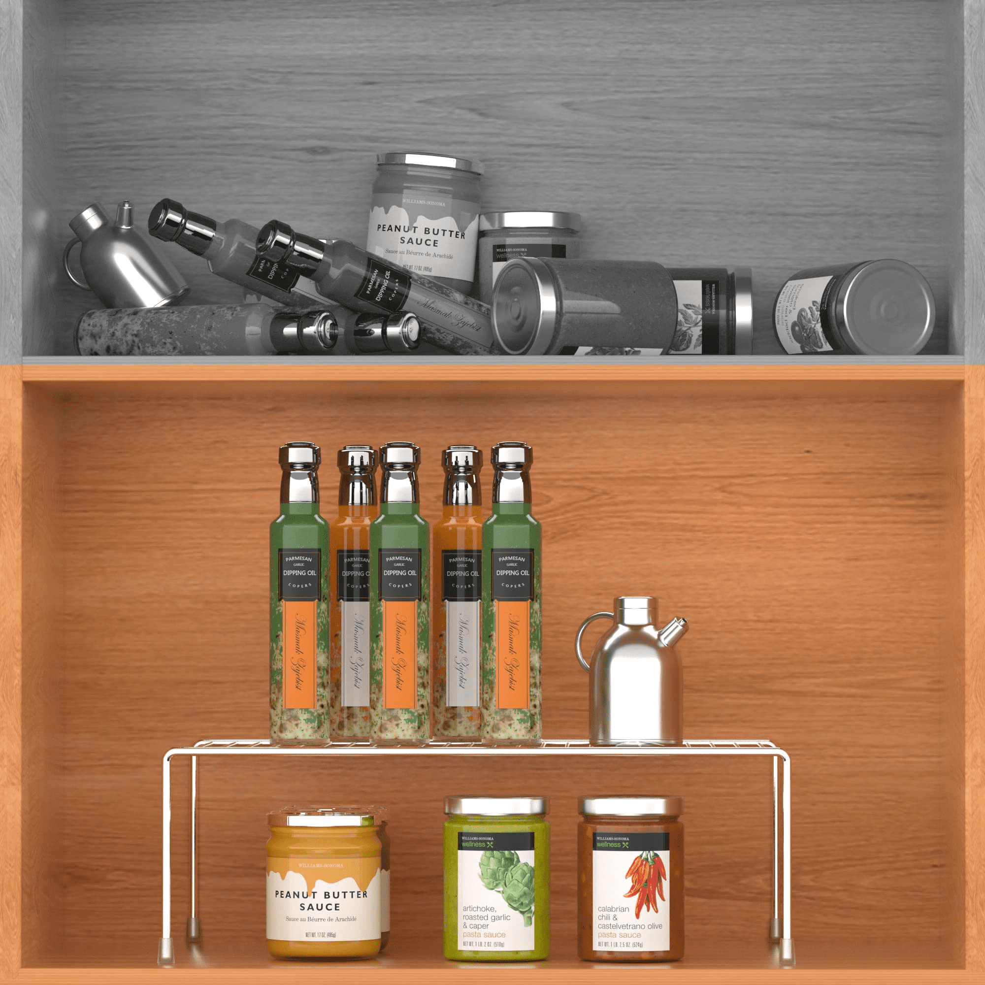SANNO 2 Pack Large (15.7 x 9.4 Inch) Freezer Cabinet Storage Shelf Rack, Rustproof Stainless Steel Kitchen Organizer Space Saver for Fridge Pantry Shelves Countertops - Chrome