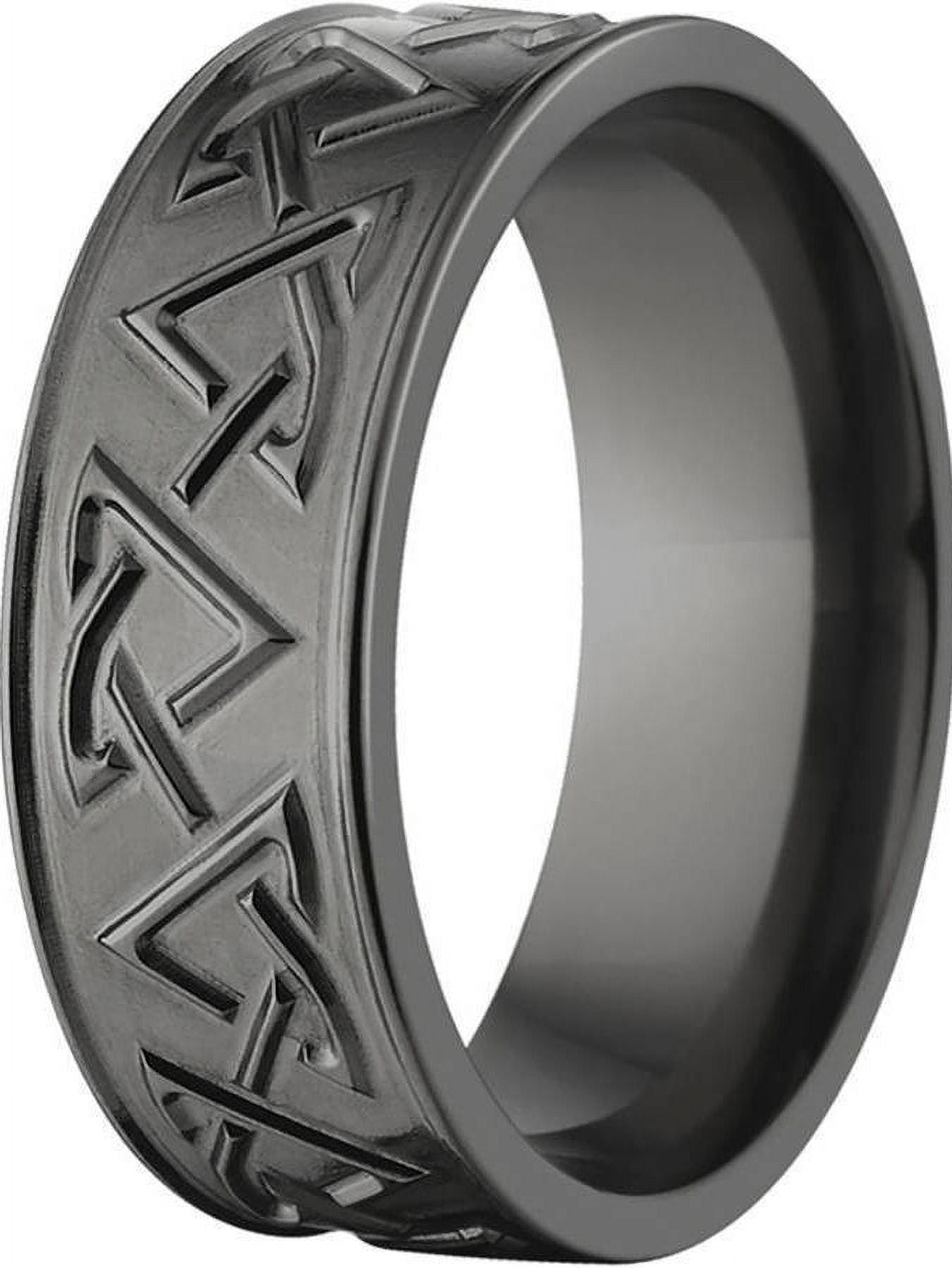 8mm Flat Black Zirconium Ring with a Milled Celtic Design