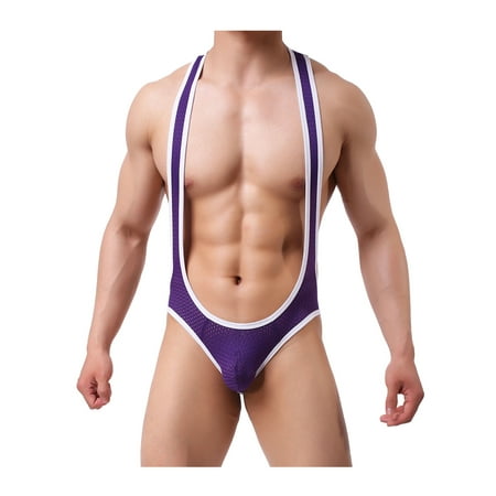 

MERSARIPHY Men Lingerie Bodysuit Split Temptation Hollow Decoration Color Block Underwears