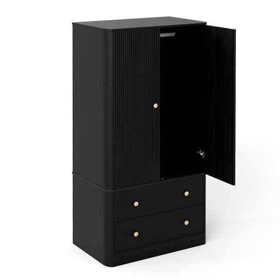 Wooden Wardrobe Wardrobe Closet Clothing Wardrobe 2 Doors 2 Drawers Elegant Wooden Freestanding Storage Cabinet For Bedroom Living Room Office