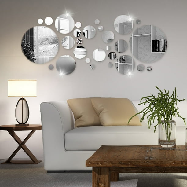 28Pcs/set 3D Circles Miroir Stlye Amovible Acrylique Vinyle Art Sticker Mur Décor à la Maison Argent