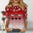 thumbnail image 4 of Lcziwo 3/4 Sleeve Fall Tops for Women Cute Wine Glass Print Oversized Blouses Christmas Gifts Xmas Holiday Tees Casual Trendy Spring 2025 Shirts Red,XXXXXL, 4 of 6