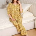 thumbnail image 6 of Jinhomg Womens Soft Cotton Pajamas Elegant Floral Print Long Sleeve Button Down Tops and Straight Pants Sets 2 Piece Casual Sleepwear Loungewear Yellow M, 6 of 9