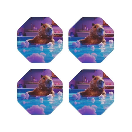 

Vsdgher Capybara Bathtub Fun Leather Coasters for Drinks Durable Drink Coasters 4 Set for Tabletop Protection Luxurious Home Décor and Housewarming Gift-Octagon