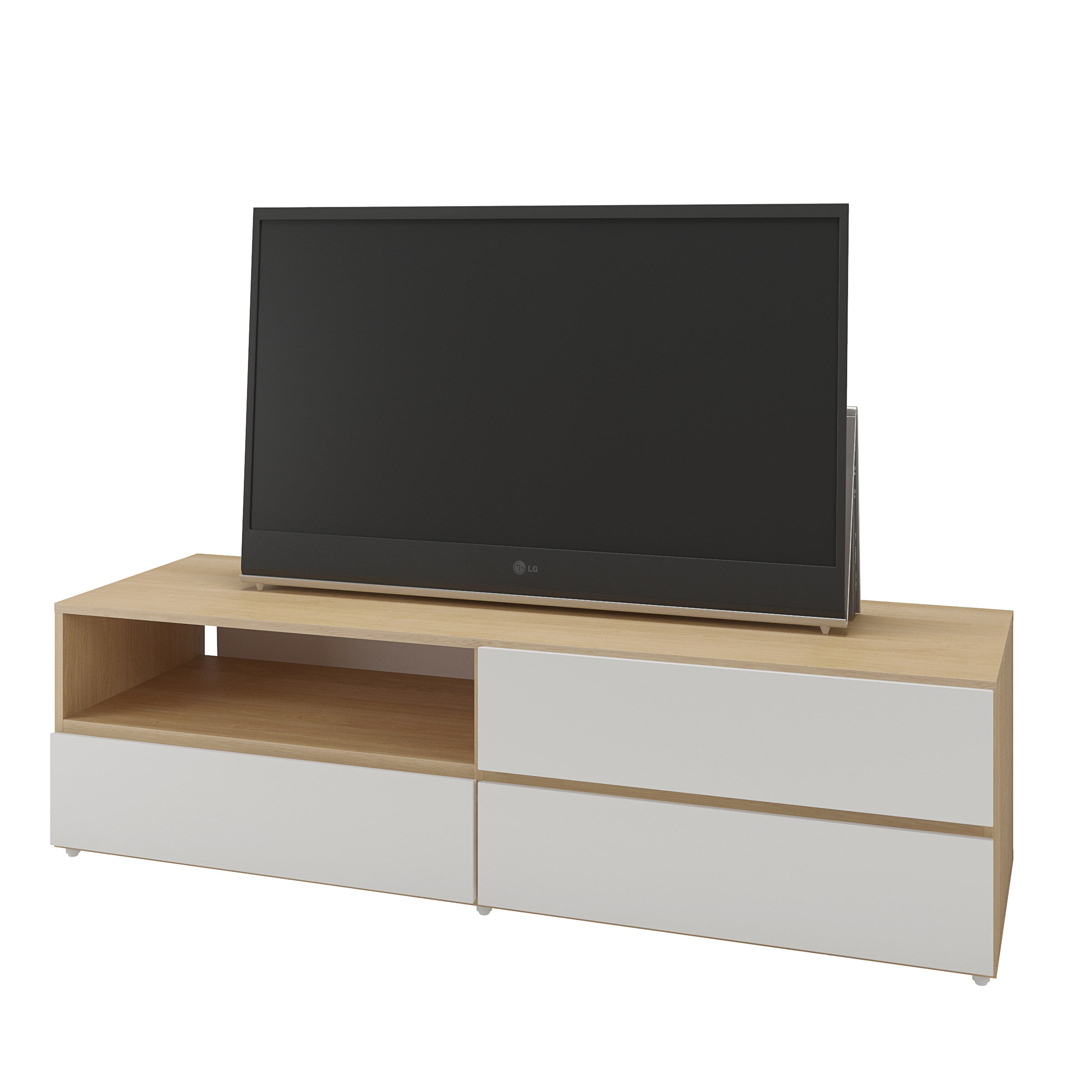 Trilogy 60 inch TV Stand, White and Natural Maple