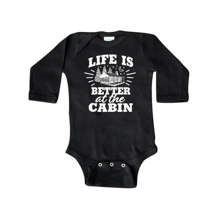 

Inktastic Life is Better at The Cabin with Trees and Moon Gift Baby Boy or Baby Girl Long Sleeve Bodysuit