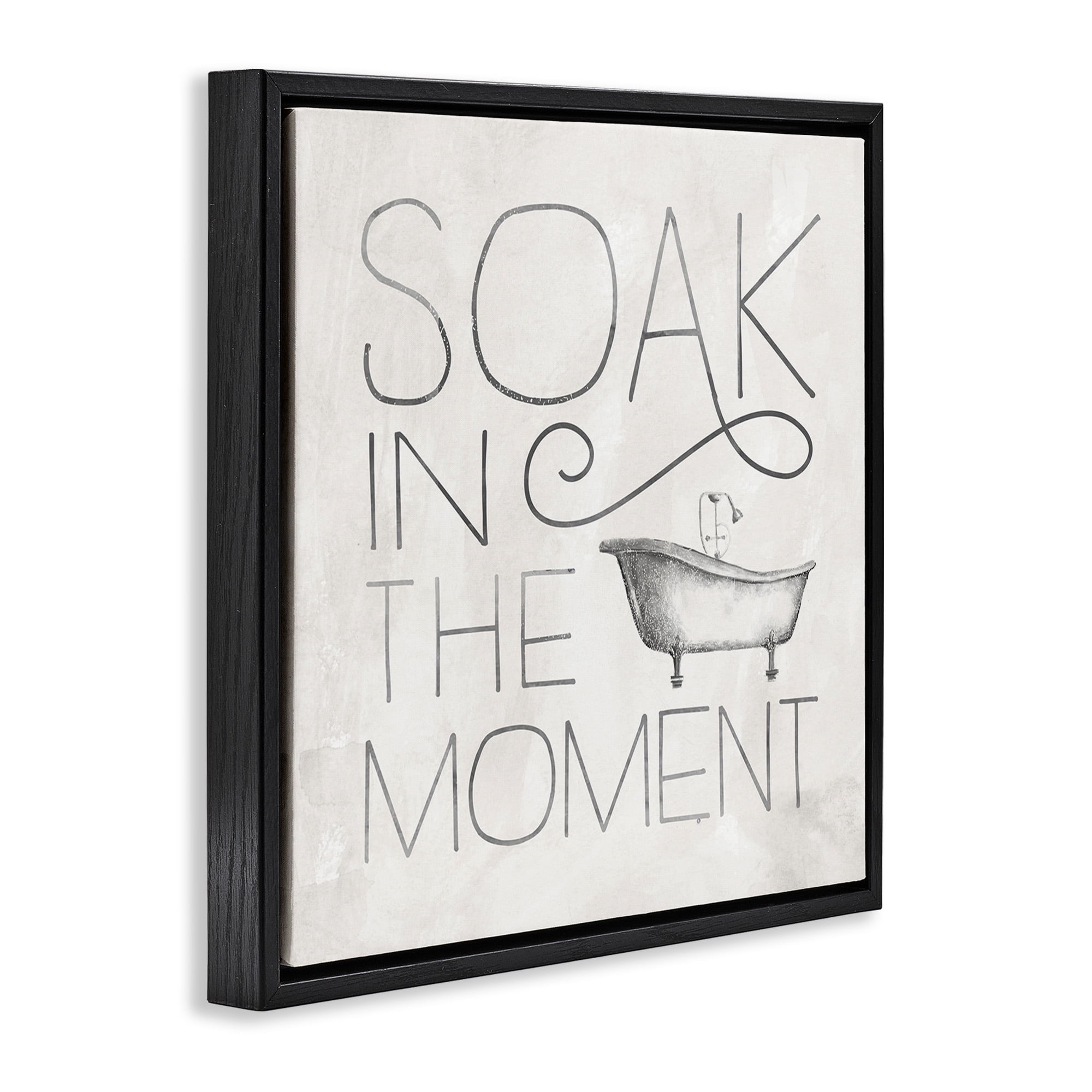 Stupell Industries Vintage Bathroom Soak Phrase Typography Painting Black Floater Framed Canvas Art Print Wall Art, 18 x 18