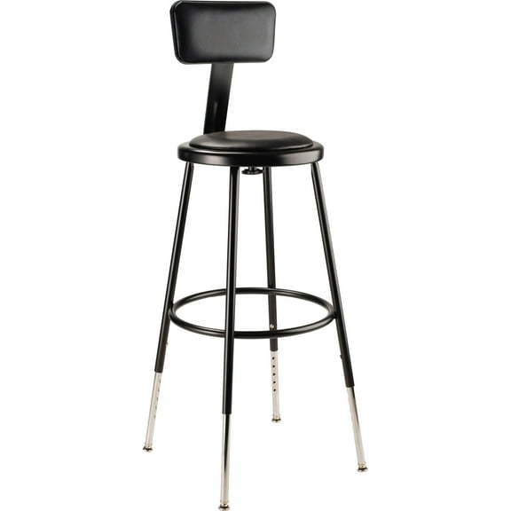 25"-33" Height Adjustable Heavy Duty Vinyl Padded Steel Stool with Backrest - Black