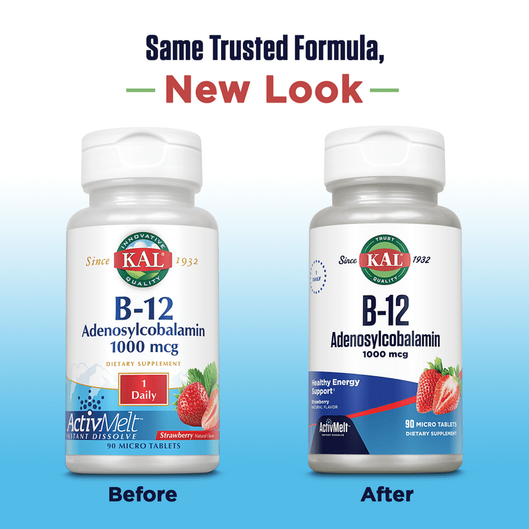 Kal B-12 Adenosylcobalamin ActivMelt 1000mcg, Supports Energy, Metabolism,  Absorption, 90ct - Walmart.com
