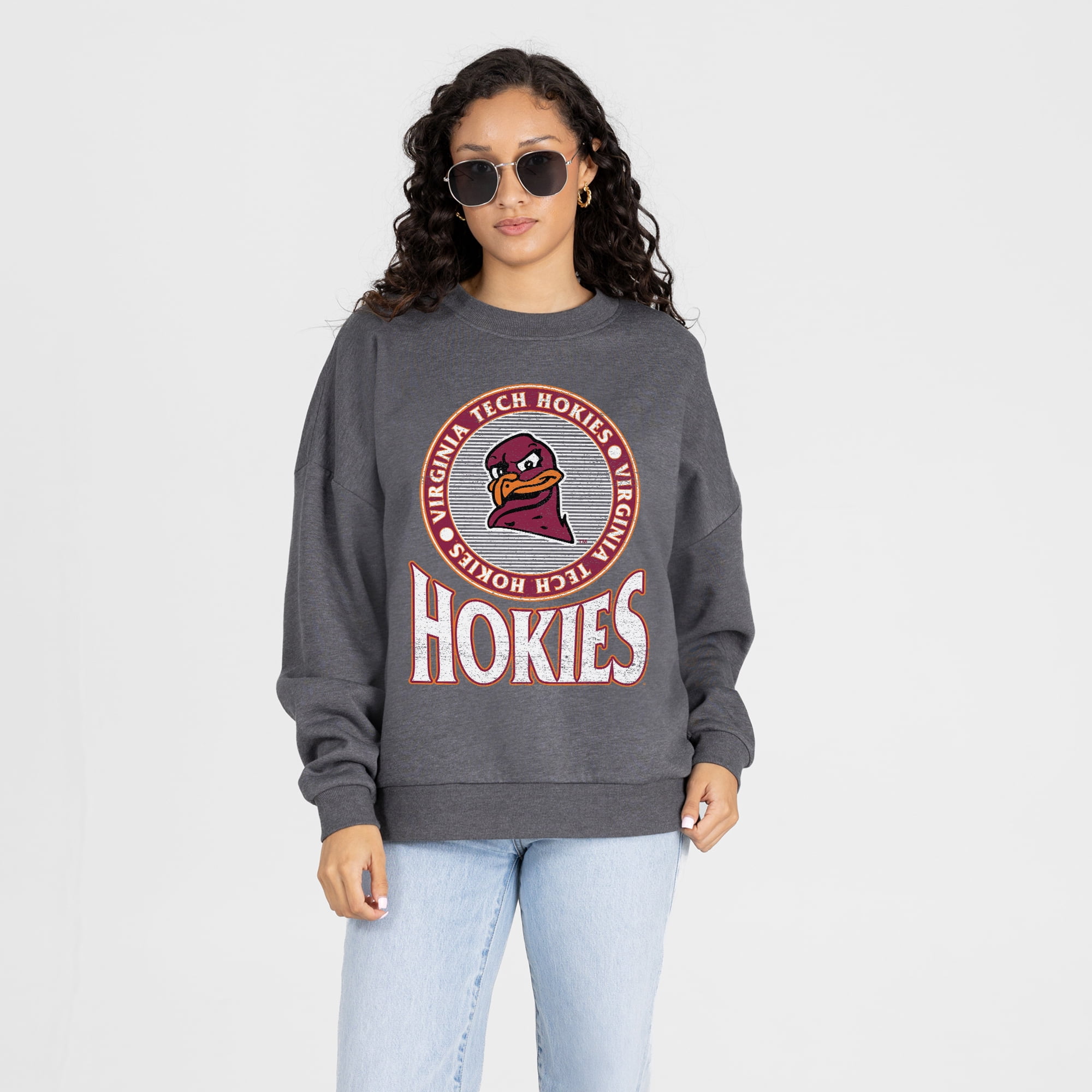 Women's Gameday Couture Charcoal Virginia Tech Hokies Saturday Seal Oversized Premium Drop Shoulder Sweatshirt