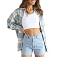 thumbnail image 2 of Txlixc Blusa de mujer, chaqueta de camisa de botón de manga larga con solapa a cuadros, traje de otoño de mujer Txlixc moda, 2 of 7
