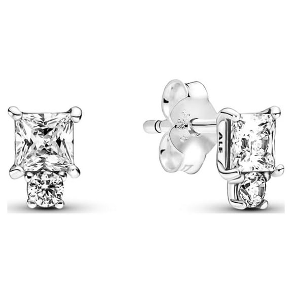 Authentic PANDORA Sparkling Round & Square Stud Earrings 290036C01 w/Gift Box