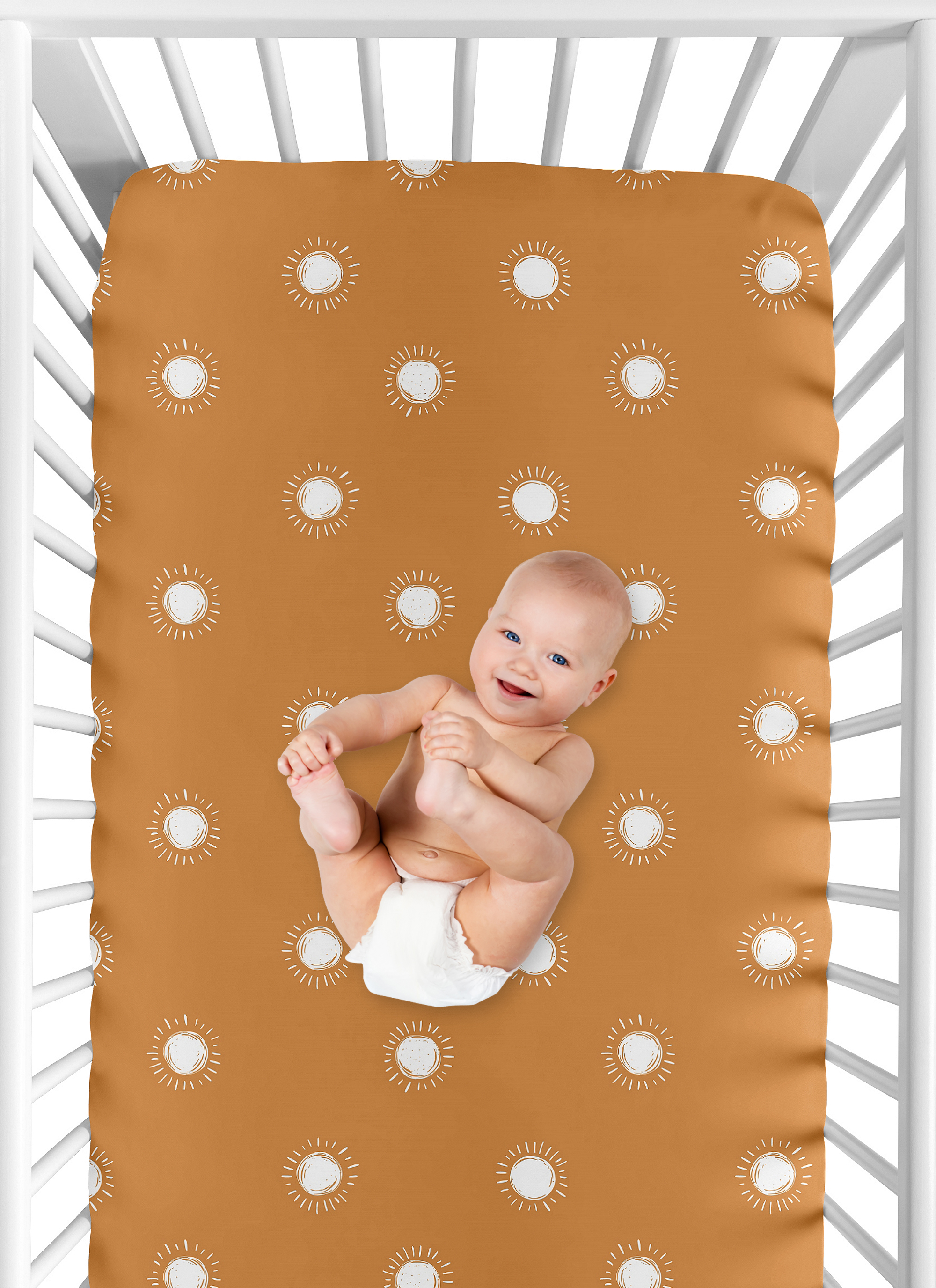 Boho Sun Pumpkin and White Fitted Crib Sheet by Sweet Jojo Designs