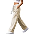thumbnail image 2 of LIaqionyy Women's Straight Leg Pants Drawstring Elastic Waist Casual Lightweight Fashion Trousers with Pockets, 2 of 9