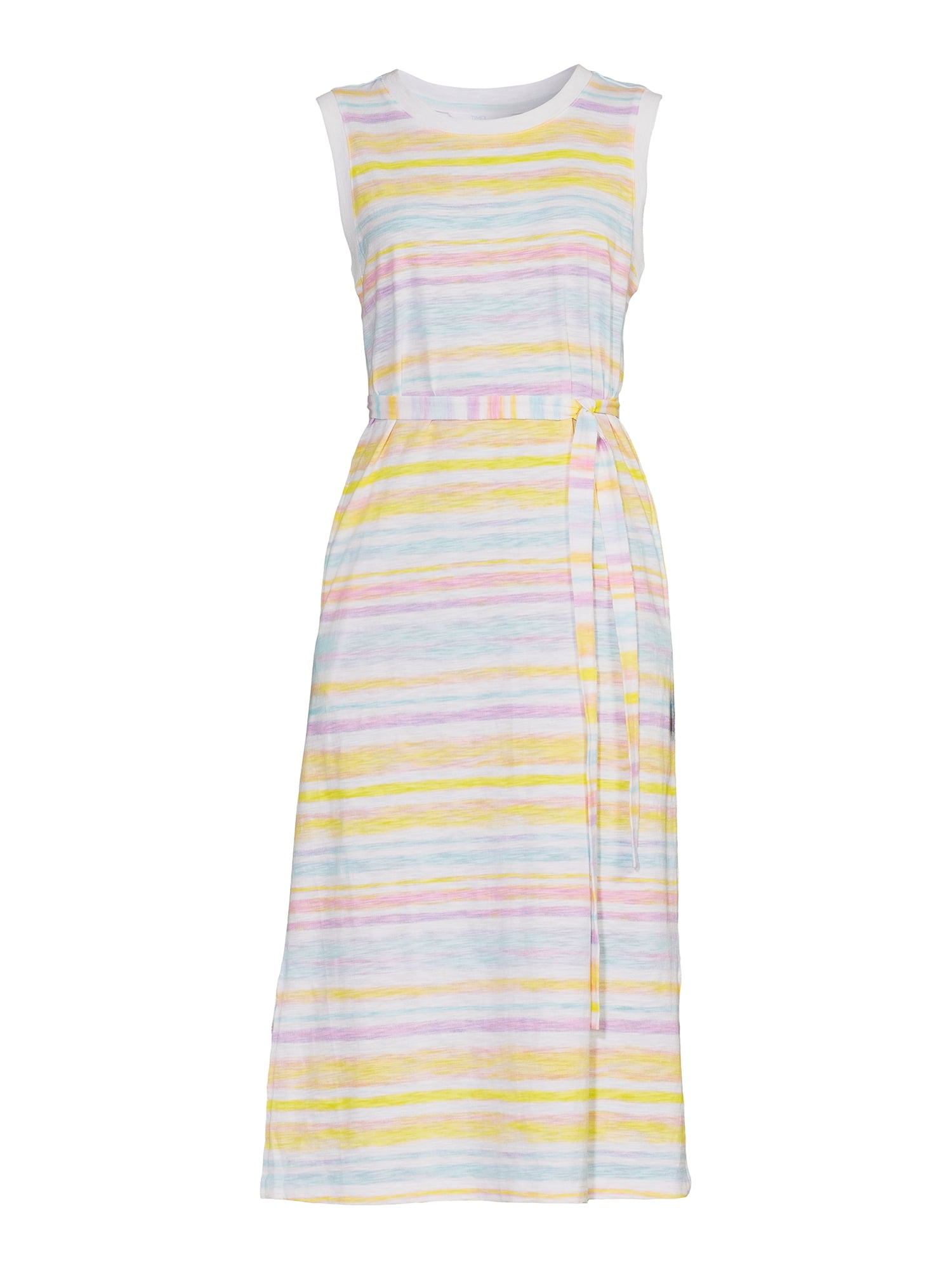 Time and Tru Women's Sleeveless Dress with Self Tie Belt, Sizes XS-XXXL