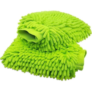 Unique Bargains Car Mitt Microfiber Chenille Dust Wash Washing Cleaning  Glove Fluorescent Green