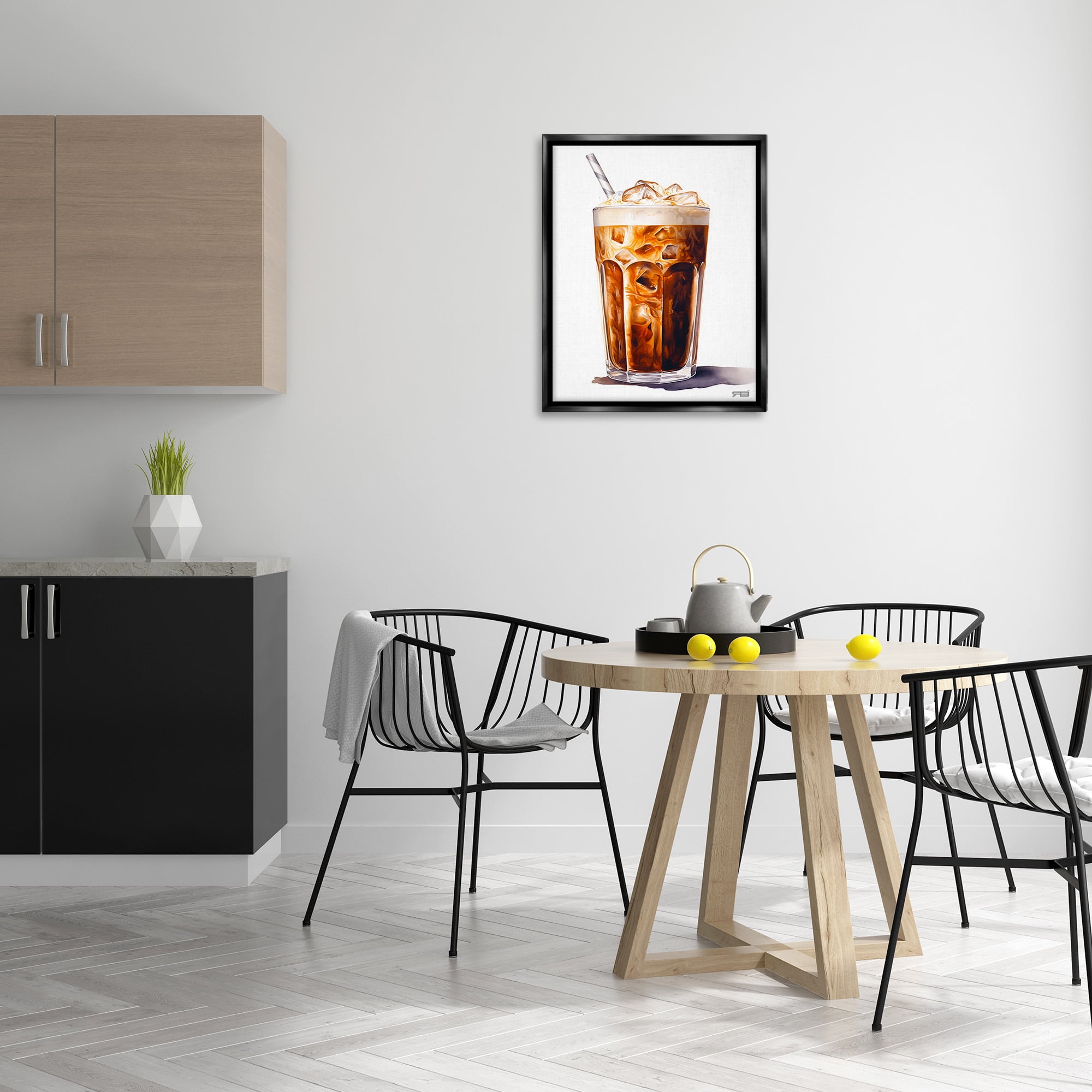 Stupell Industries Swirled Iced Coffee Food & Beverage Painting Black Floater Framed Canvas Art Print Wall Art, 25 x 31