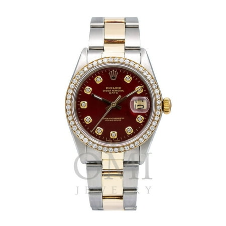 Rolex Oyster Perpetual Diamond Watch, Date 1505 34mm, Red Diamond Dial With 1.20 CT Diamonds, Rolex, Adult, Male
