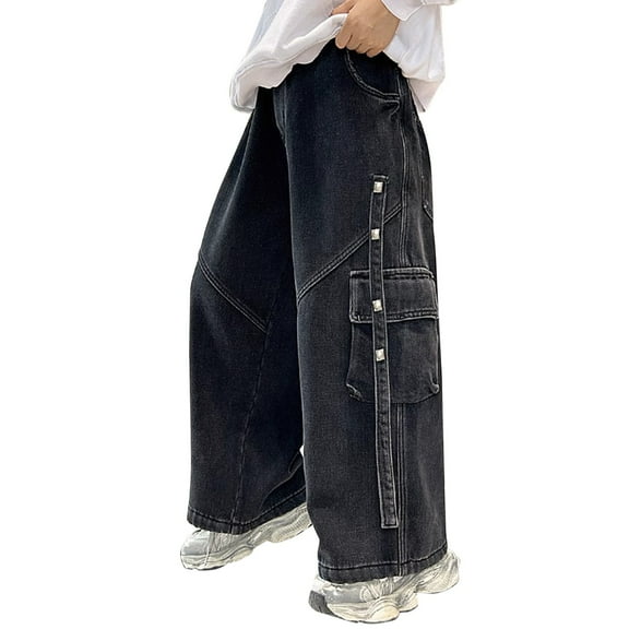 FDDMis Plus Jeans Baggy Cargo Jeans Boys Black Pants Cute Clothes for Teen Girls Clothes Size 10 12 Trendy Thanksgiving Clothes Personalized Baby, Black 10-11 Years