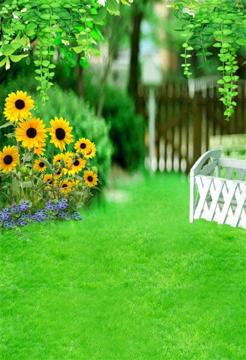 3X4FT-Spring Sunshine Flower Grass Photography Backdrops Wood Floor Photo Studio Background