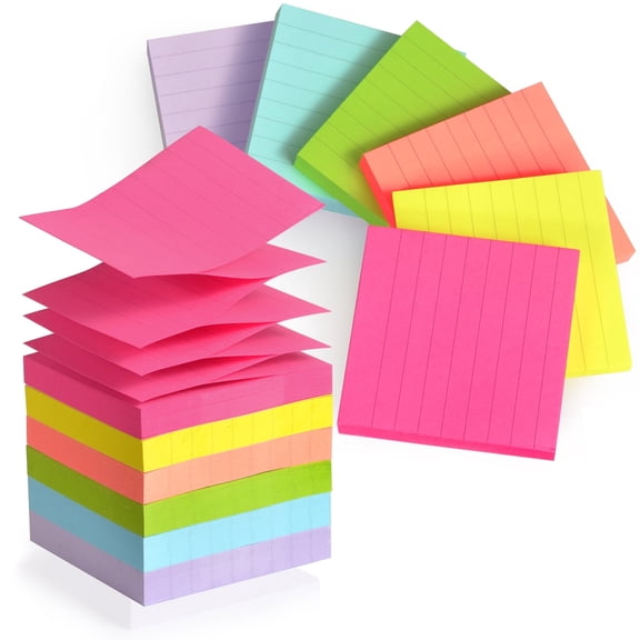6 PCS Pop Up Sticky Notes 3x3, Easy Post Pop Up Notes Refill, Lined Accordion Style Self-Sticky Note Pads,600 Sheet Assorted Color Sticky Notes with Lines, Office Accessories