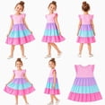 thumbnail image 5 of HILEELANG Girls Cotton Color Block Dress – 100% Soft Cotton Summer Sundress with Ruffle Sleeves, Multi-Color, Sizes 2T-12, 5 of 8