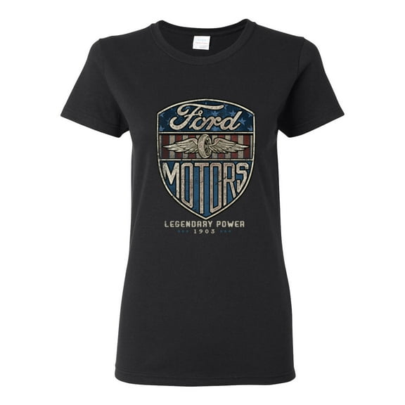 1983 Vintage Distressed Ford Motors Legendary Power Cars and Trucks Womens Graphic T-Shirt, Black, Small