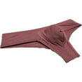 thumbnail image 3 of Botmois Men Stripe Thin Ice Silk Bikini Briefs Panties Enhance Pouch Underwear Underpants Red Brown M, 3 of 3