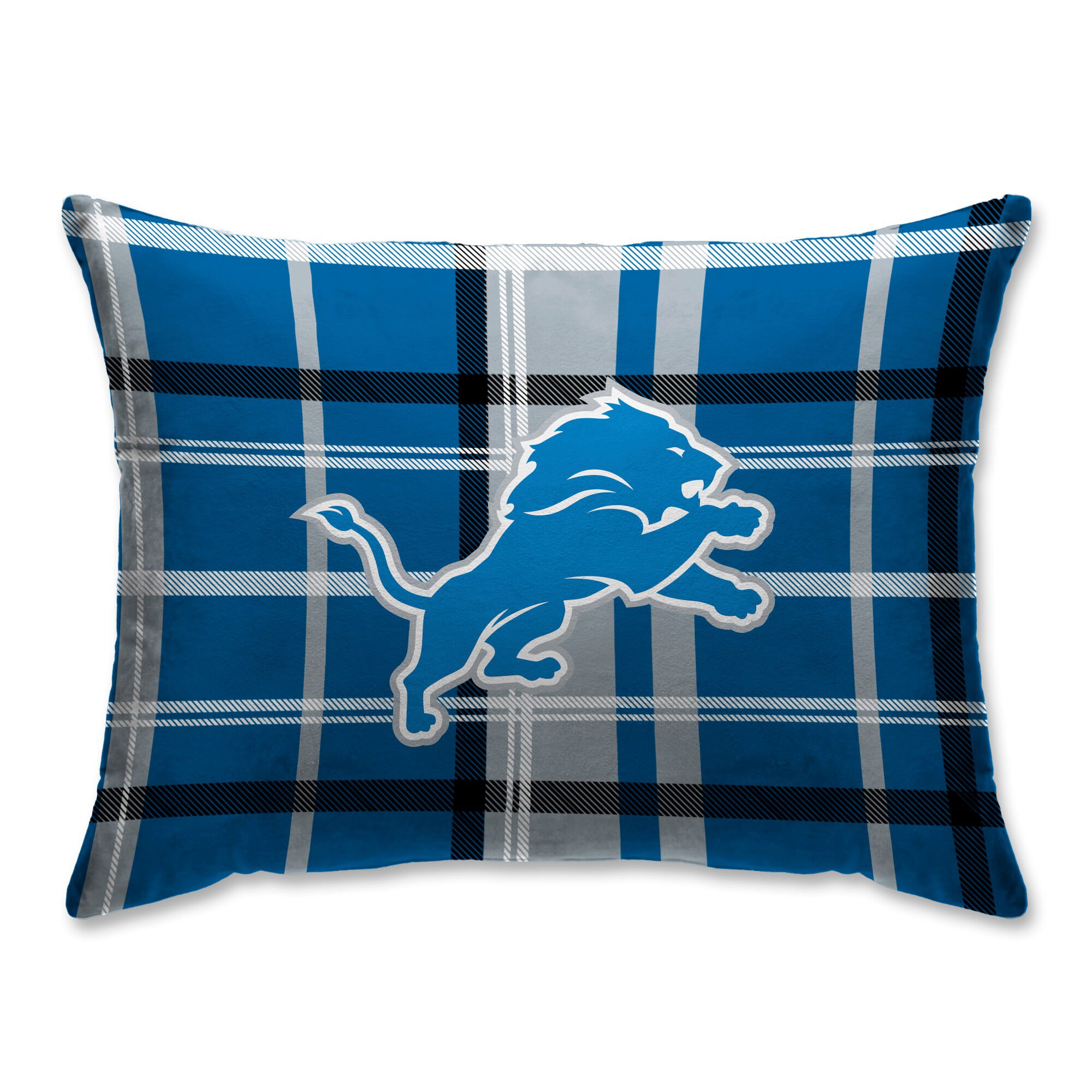 Blue Pegasus Home Fashions Detroit Lions Plaid Plush Sherpa Bed Pillow