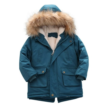 

Vikakiooze Toddler Winter Fleece Thickened Jacket Winter Windproof Jacket for Boys Hooded Long Sleeve Solid Color Warm Coat