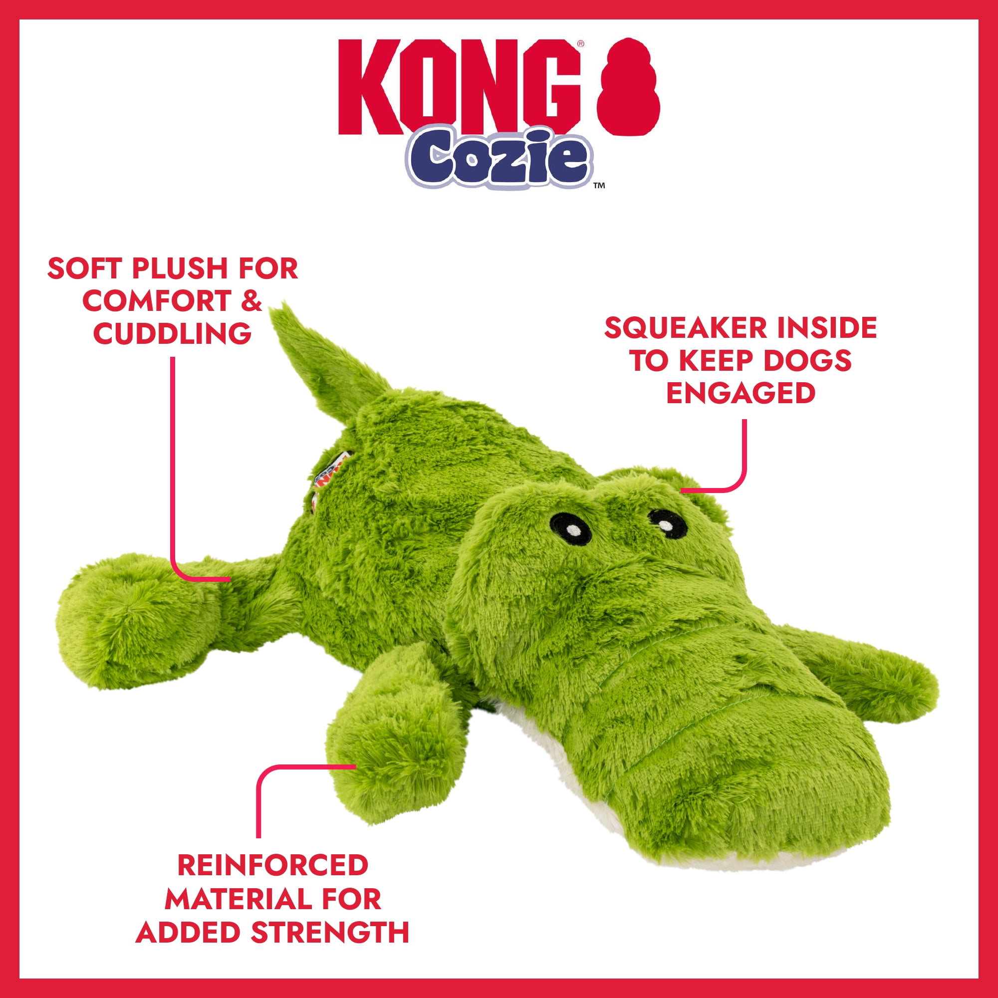 ◼️【 M 】 SEE SEE Store Super Big Boarder KONG® Cozie™ Plush Dog Toy with Squeaker, Ali the Alligator, Jumbo