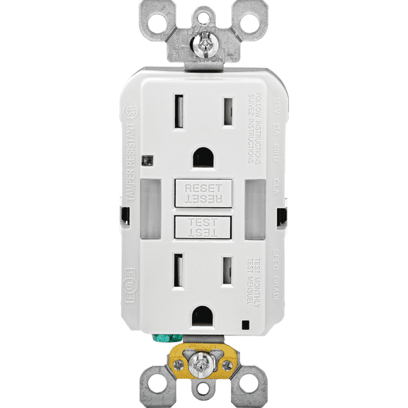Leviton Tamper-Resistant GFCI Receptacle in White — UL Listed for US Residential Electrical Code Compliance, Drop-in NEC-Standard Wiring