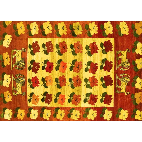 Ahgly Company Indoor Rectangle Persian Yellow Traditional Area Rugs, 7' x 9'