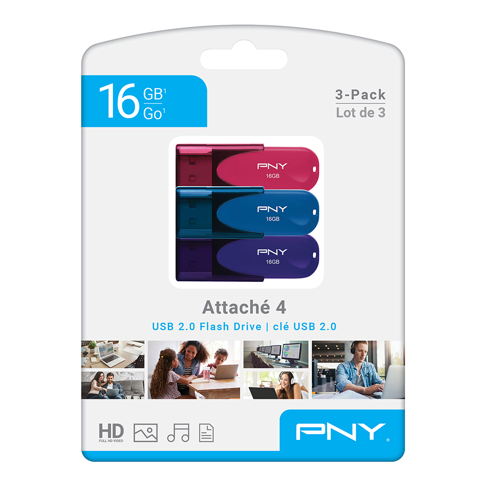 16GB Attaché 4 USB 2.0 Flash Drive 3-Pack​